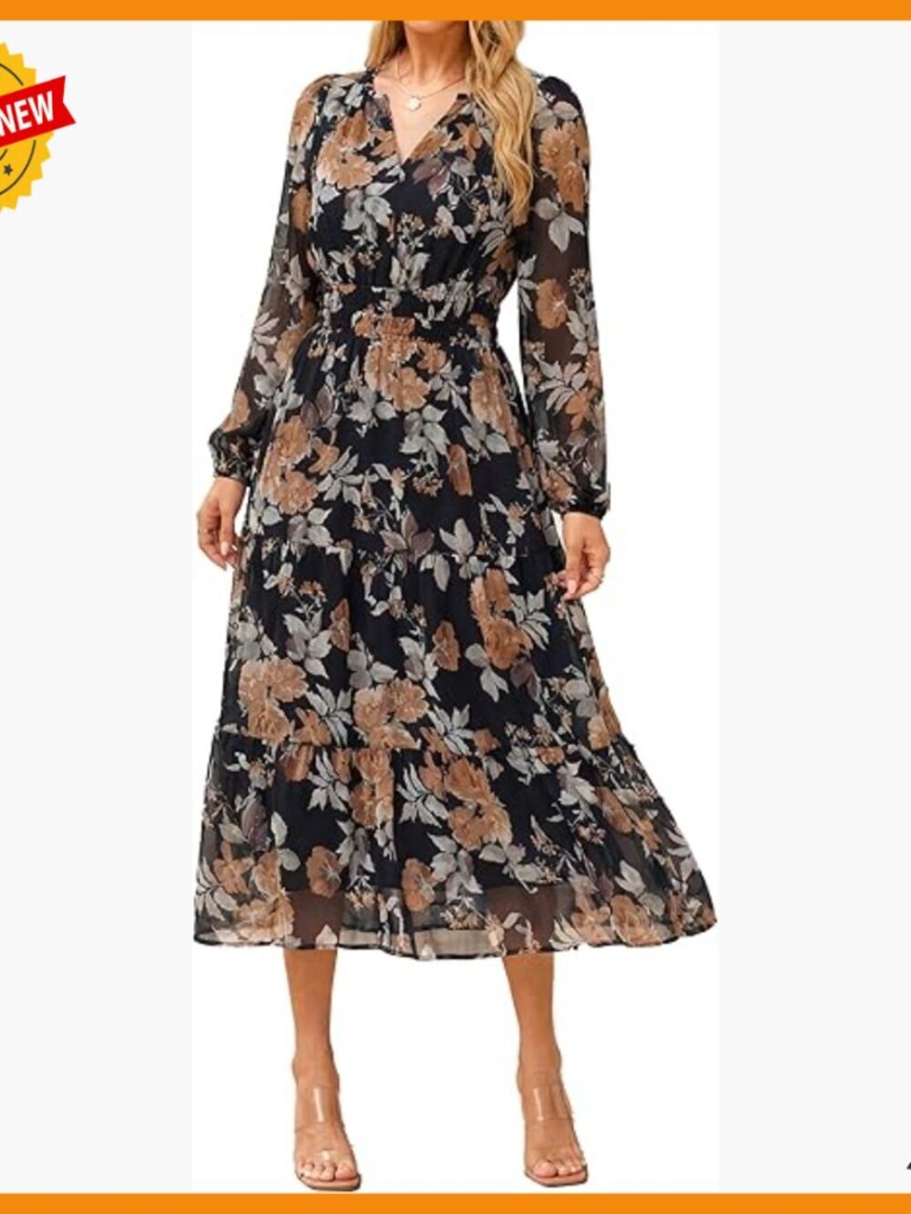 Long Sleeve Maxi Dress V Neck Empire Waist Flowy Boho Wedding Guest